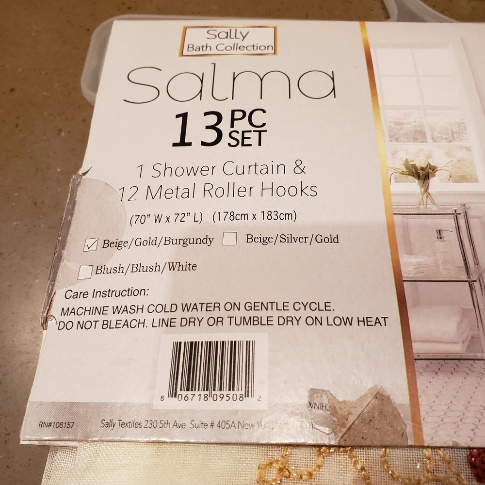 Ivory Shower Curtain With Beige & Burgundy Embroidery